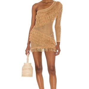 TULAROSA PEEK A BOO DRESS IN TAN
